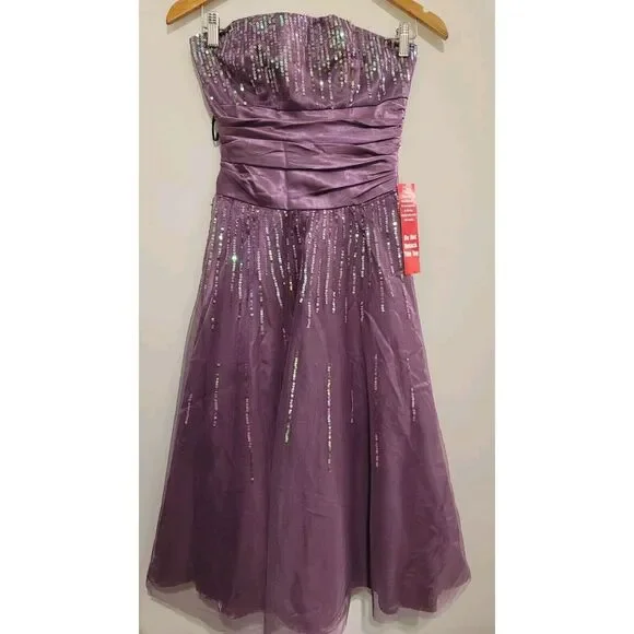 JOSH JAZZ Purple Prom Party Dress 3/4 Strapless Sequin Tulle Homecoming $100 NWT - Picture 1 of 7